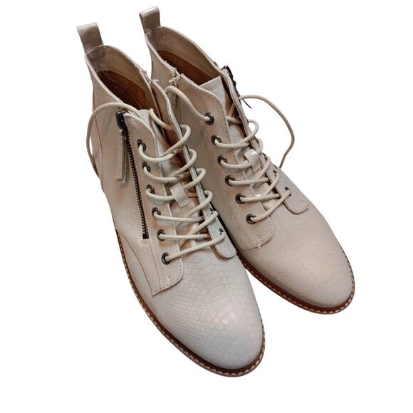 NATURALIZER Womens Ivory Snake 1" Platform Pull Tab Eeva Toe Wedge Booties 12M - Picture 1 of 5